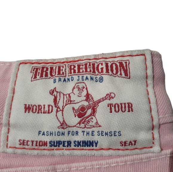 True Religion Women's Super Skinny Distressed Jeans Go Pink Size 25 - Picture 7 of 11